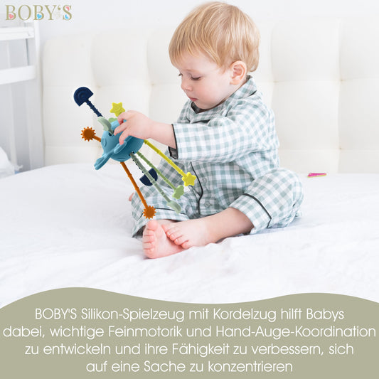 Montessori Aktivitätsspielzeug für Babys. Sensorisches Motorik-Spielzeug mit Ziehschnüren