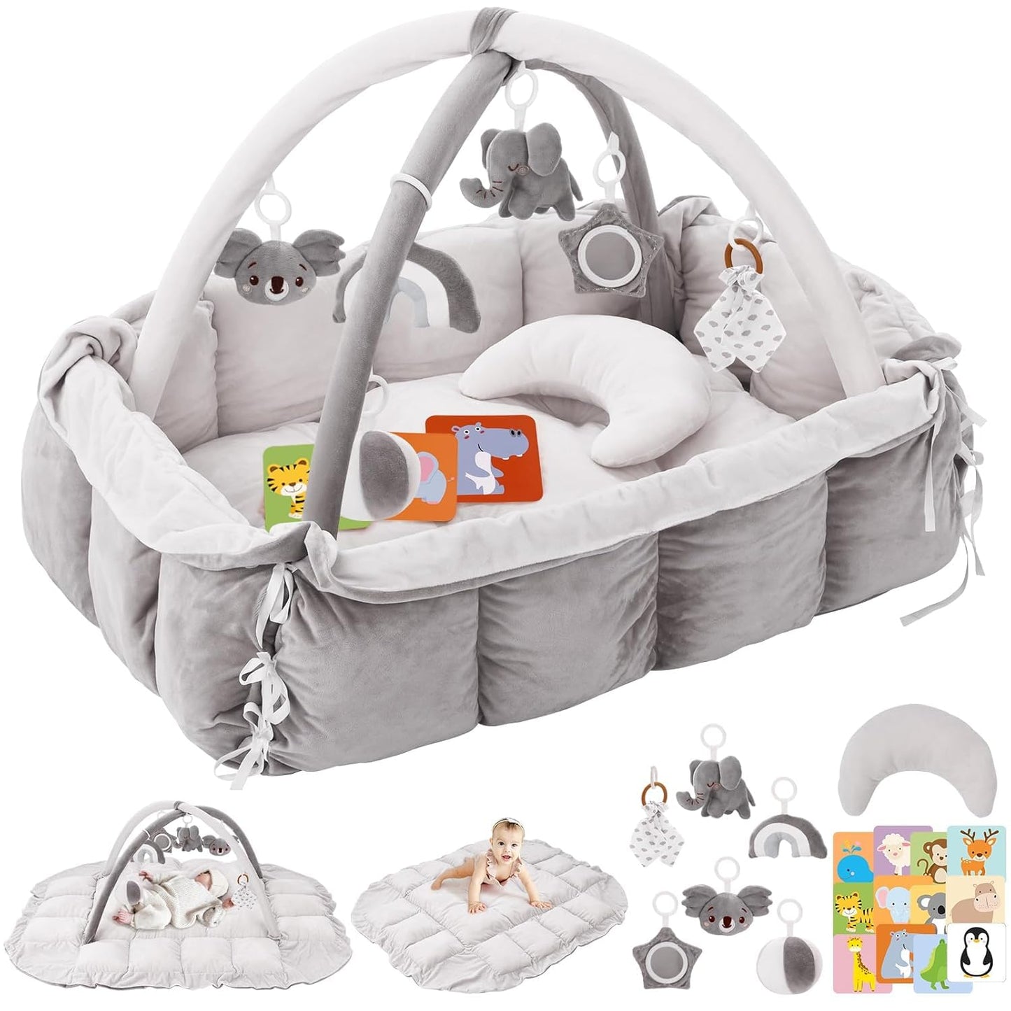 5-in-1 Baby Spielmatte mit Spielbogen & Babynest