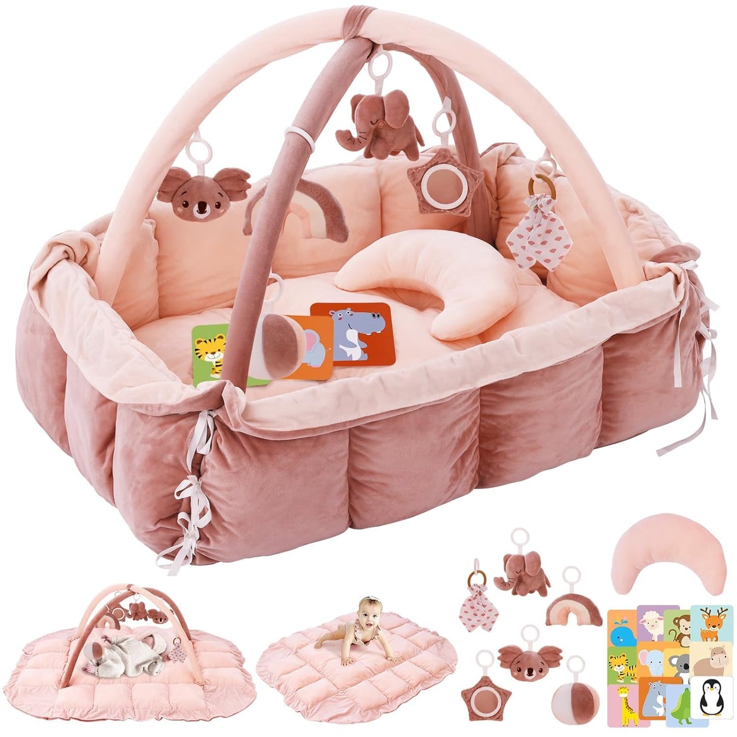 5-in-1 Baby Spielmatte mit Spielbogen & Babynest