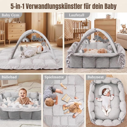 5-in-1 Baby Spielmatte mit Spielbogen & Babynest